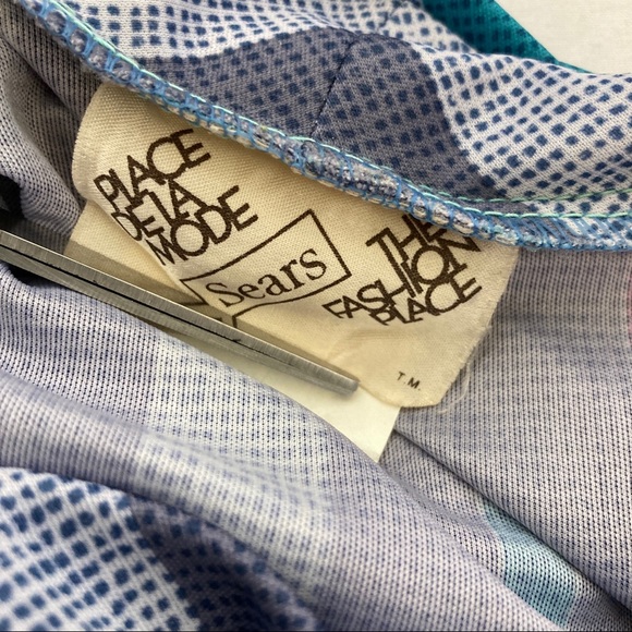 Vintage secretary dress pussybow grey teal pink midi 70s retro office striped - Picture 9 of 12